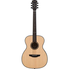 Acoustic guitar with a natural wood finish