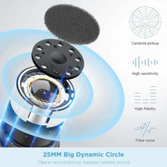 Illustration of a speaker driver with technical features highlighted on a light gray background