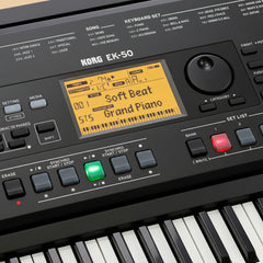 Korg EK-50 keyboard controller with display showing settings