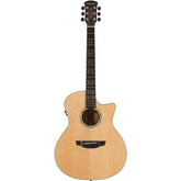 Acoustic guitar with a natural wood finish