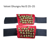 Two red velvet ghungru with gold bells