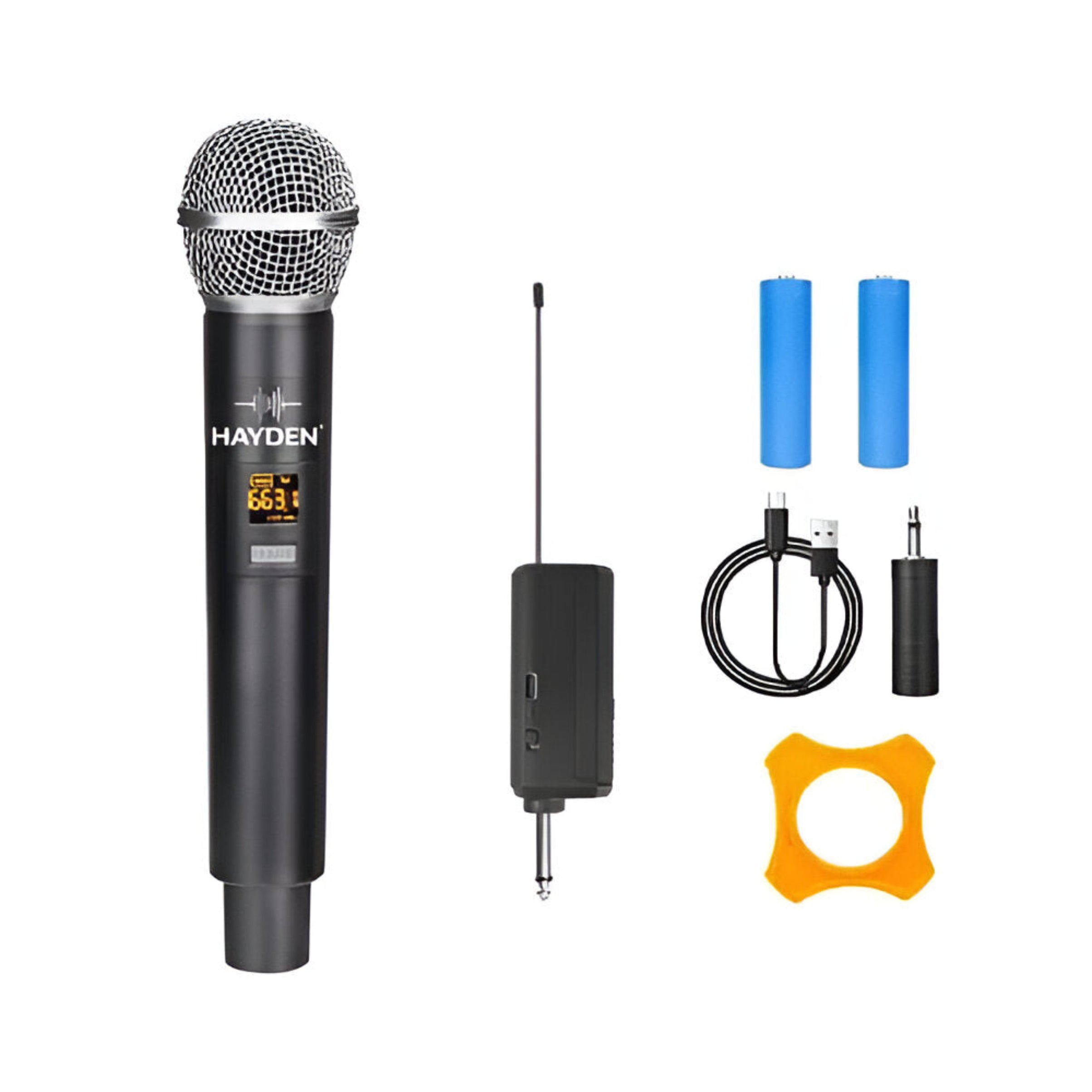 Hayden wireless microphone set with receiver, antenna, batteries, and other accessories