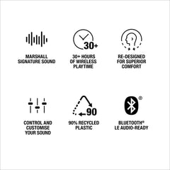 Marshall Minor Iv Wireless in Ear Earbuds with 30+ Hours of Playtime, Water-Resistant, Wireless Charging- Black - Taal Musicals