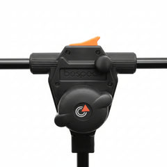 Close-up of a black tool with a brand logo on a white background