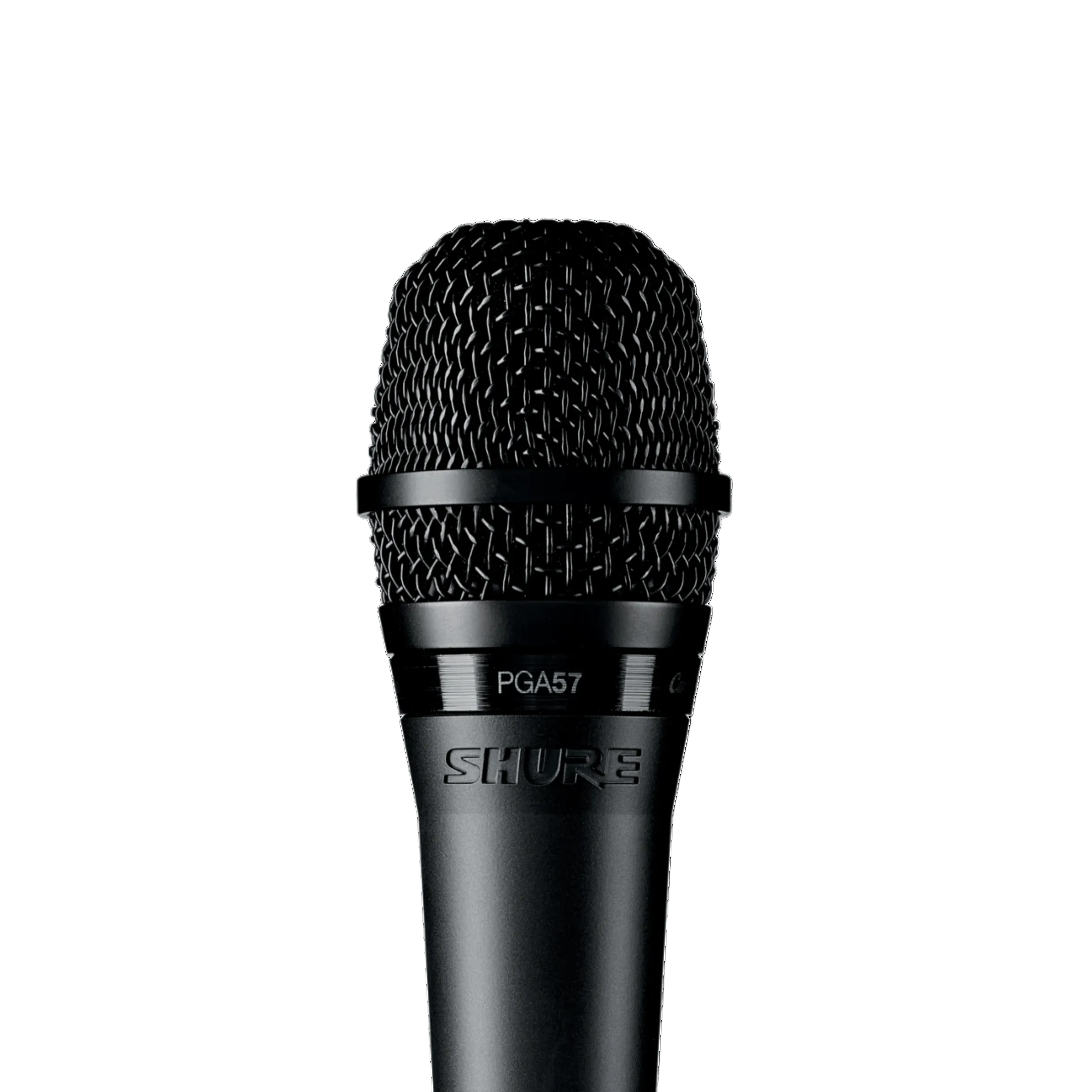 Shure PGA57 microphone on a white background