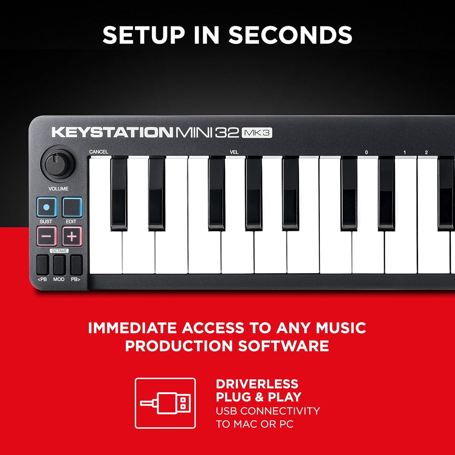 M-Audio Keystation Mini 32 M3 Ultra-Portable USB MIDI Keyboard Controller - Taal Musicals