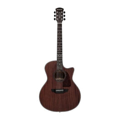 Acoustic guitar with a dark brown 