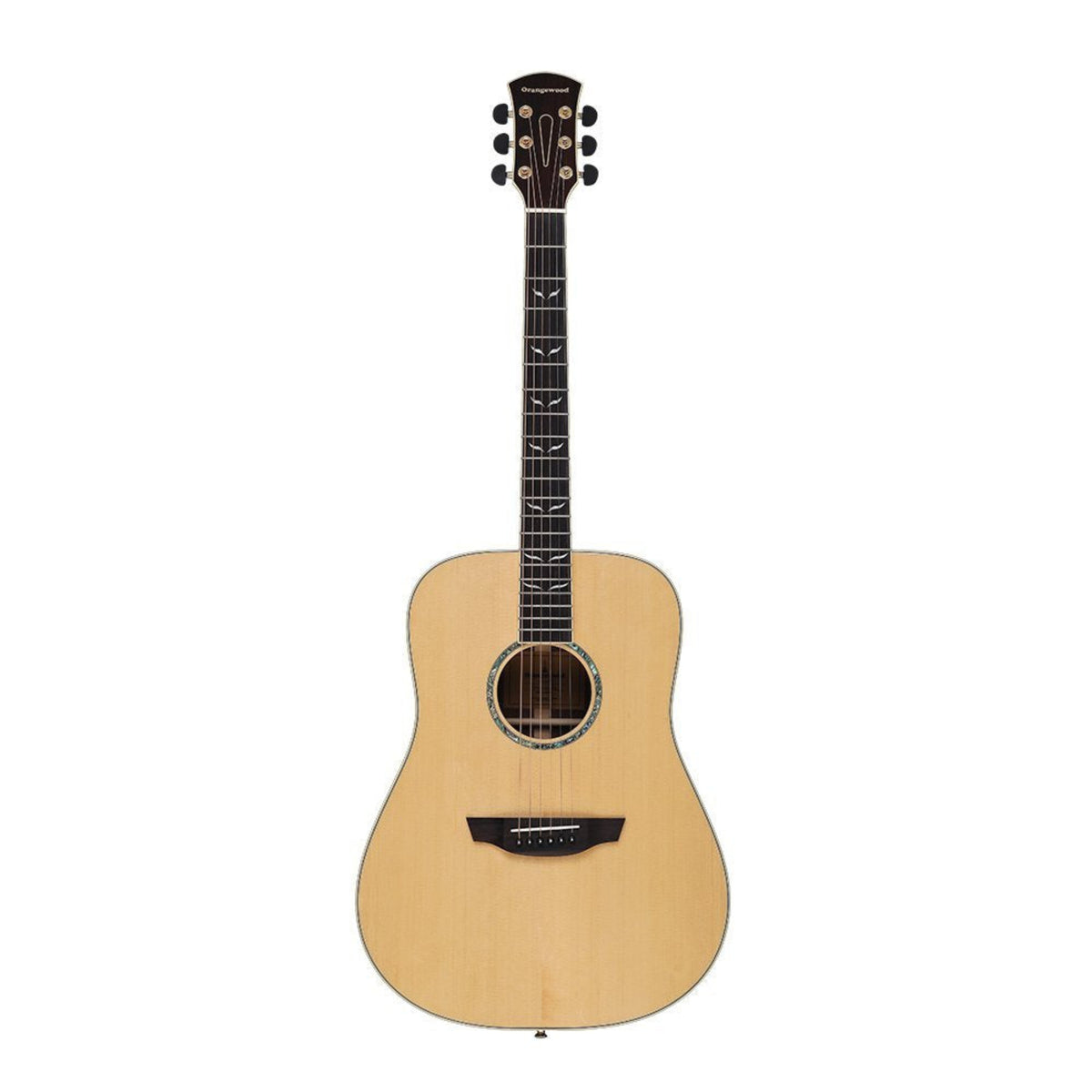 Acoustic guitar with a natural wood finish 