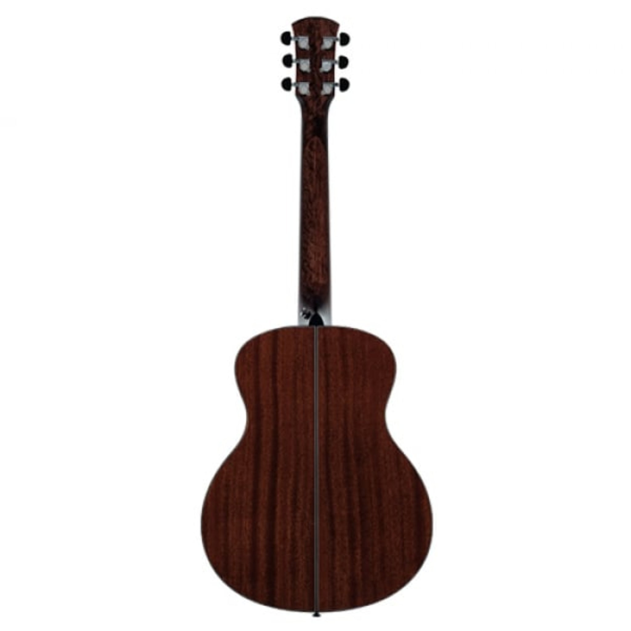 Back view of a wooden acoustic guitar 
