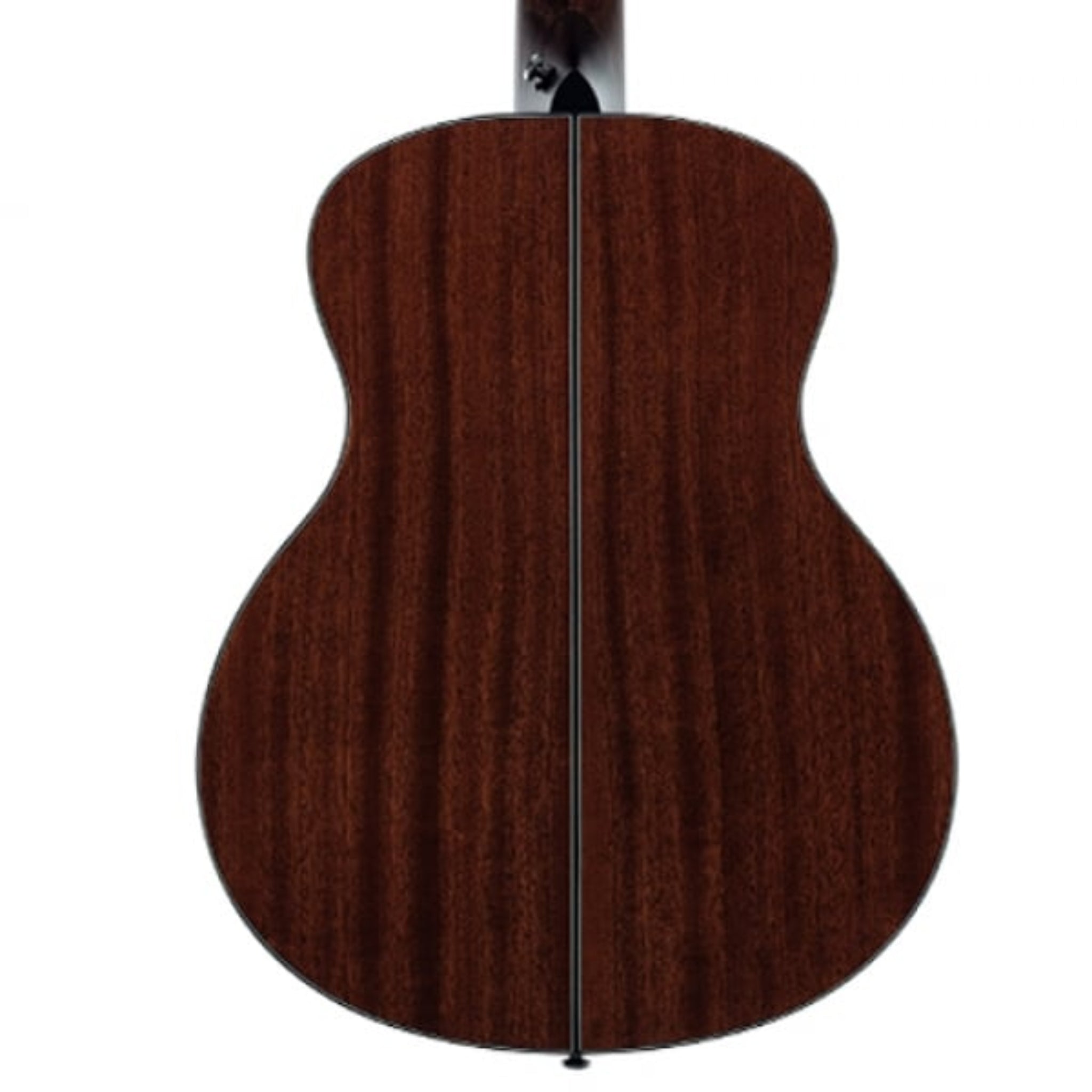 Back view of a wooden acoustic guitar
