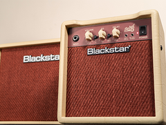 Two Blackstar guitar amplifiers on a beige background