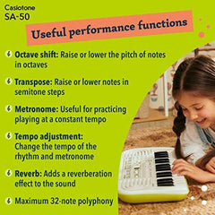 Casiotone Mini Keyboard SA-50 with Piano tones, White