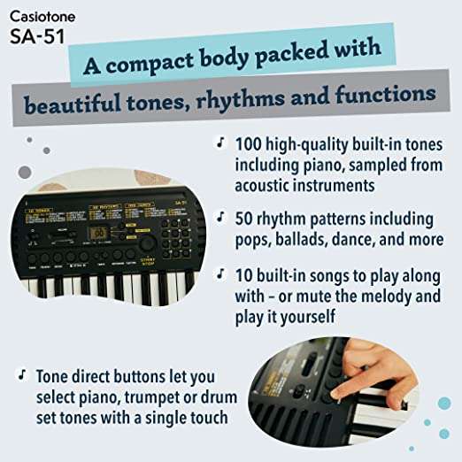 Casiotone Mini Keyboard SA-51 with Piano tones( Black)