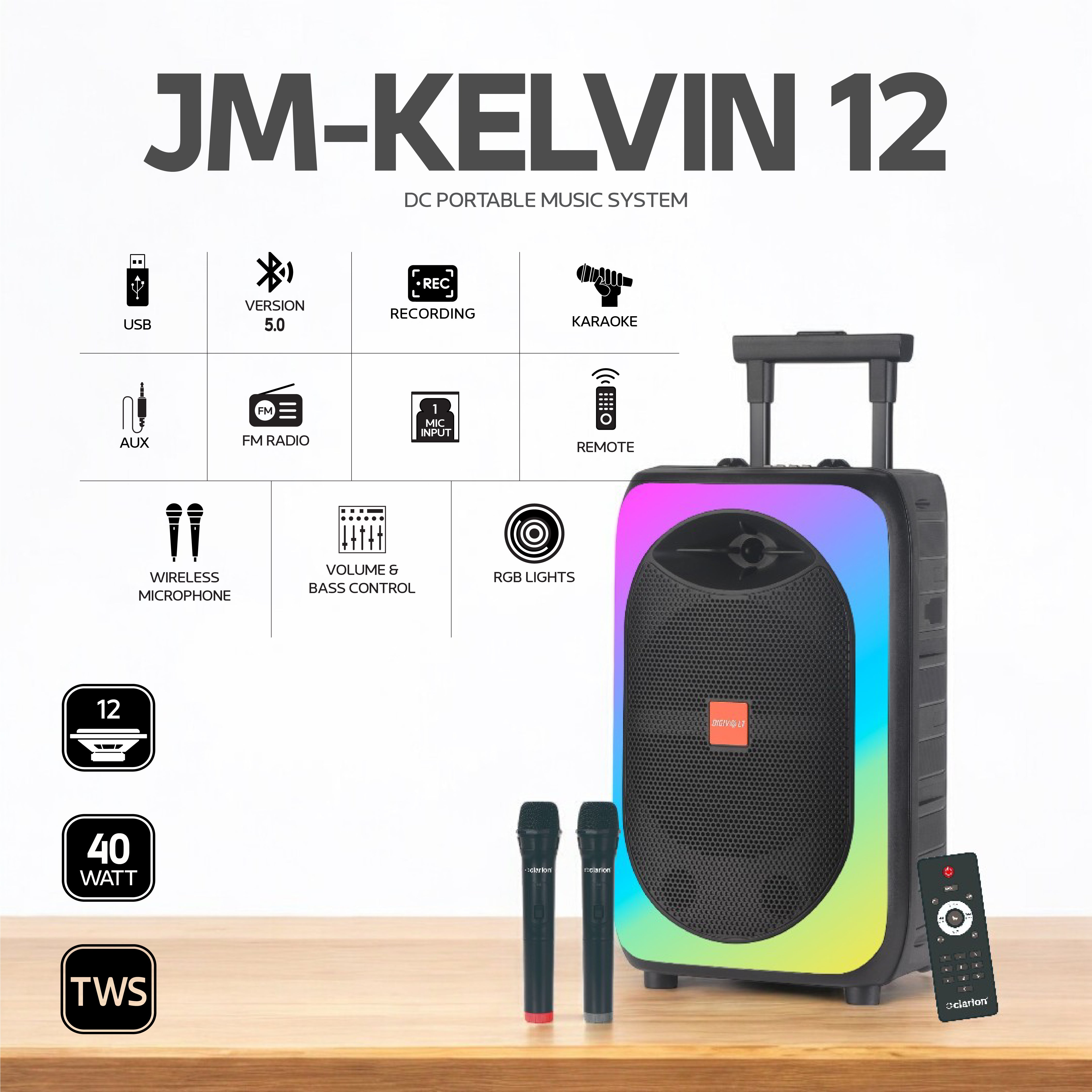 Clarion JM-KELVIN 12 Portable Bluetooth Trolley Speaker Front View