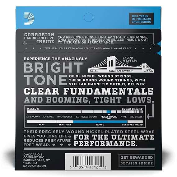 D'Addario EXL170 Nickel Wound Bass Guitar Strings - Taal Musicals