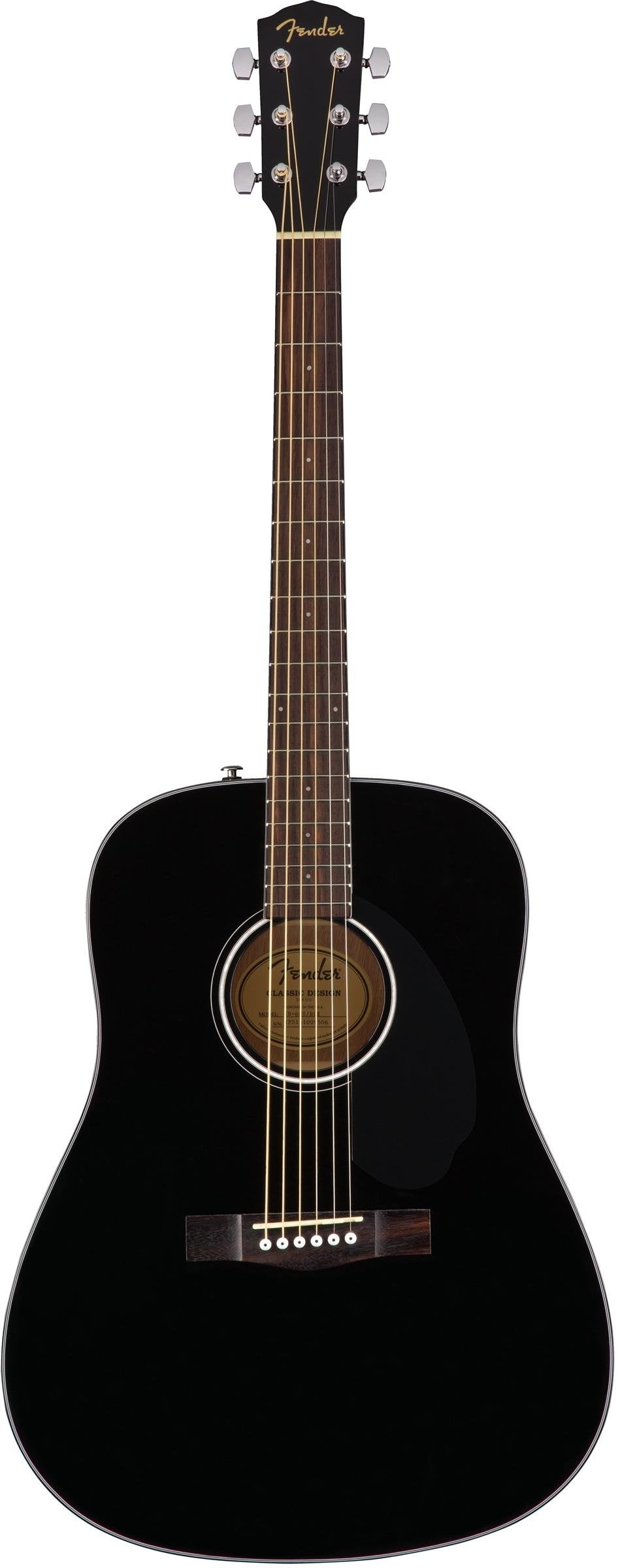 Black acoustic guitar on a white background