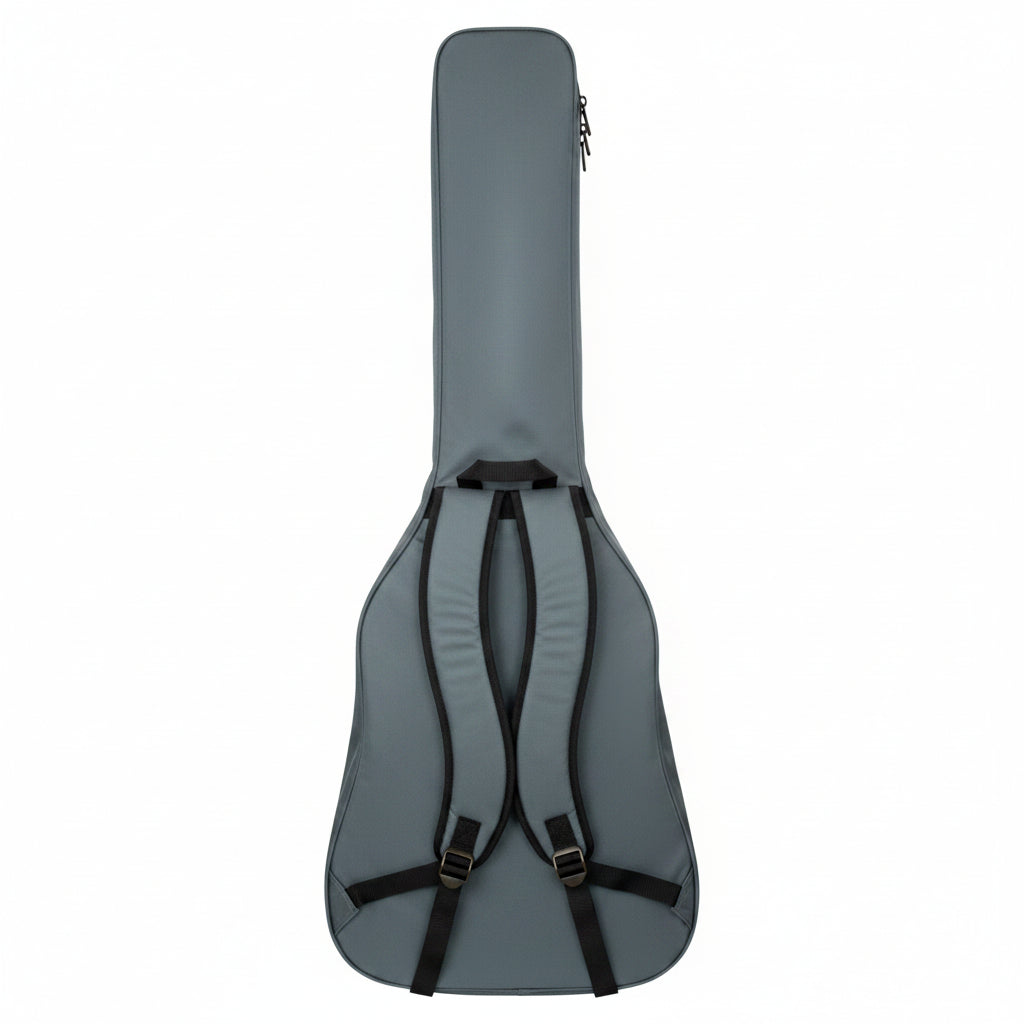 Gray guitar case on a white background