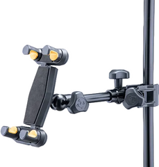 Camera tripod head with adjustable arm on a white background