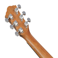 Close-up of a guitar headstock with tuning pegs 
