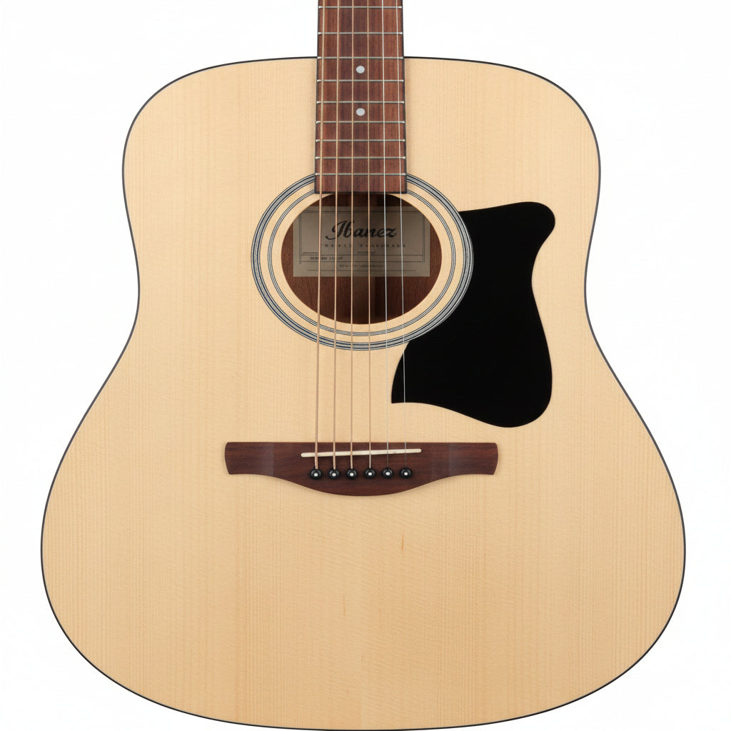 semi Acoustic guitar with a black pickguard 