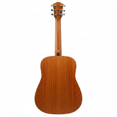 Back view of a wooden acoustic guitar 