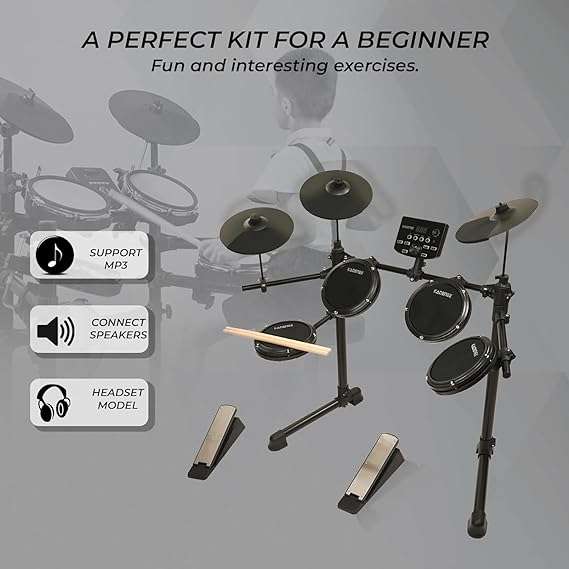 Kadence 7 Piece Electronic Black Drum Set- Taal Musicals