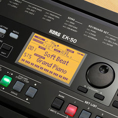 Korg EK-50 keyboard controller with display showing settings
