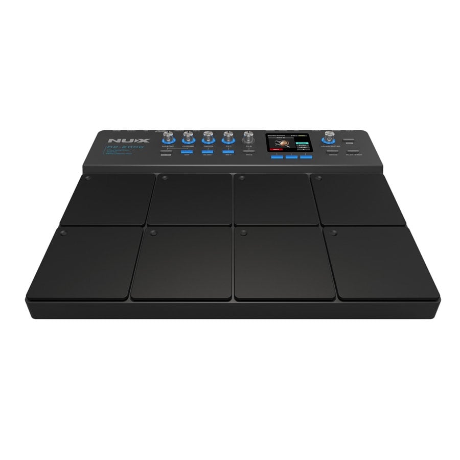 Black NUX electronic drum pad on a white background