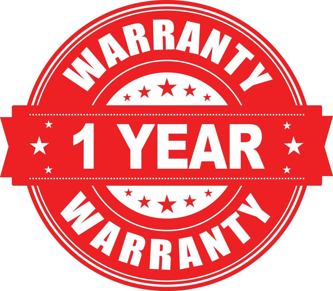 Red and white '1 Year Warranty' stamp on a white background