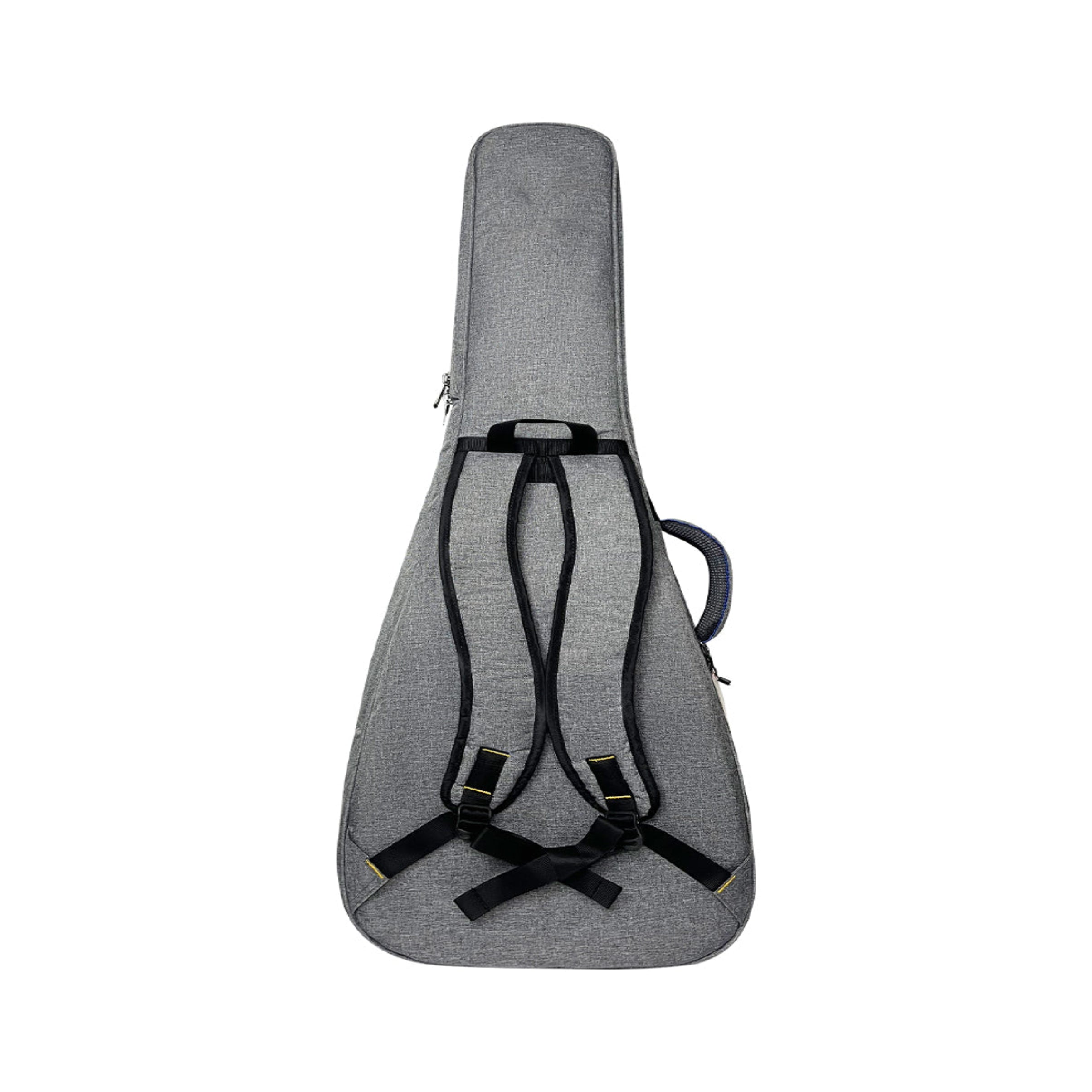 Gray guitar case with black straps