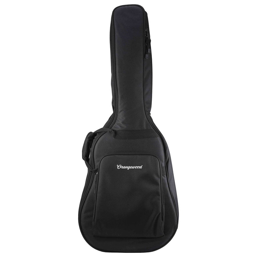 Black guitar bag with 'Orangewood' branding 