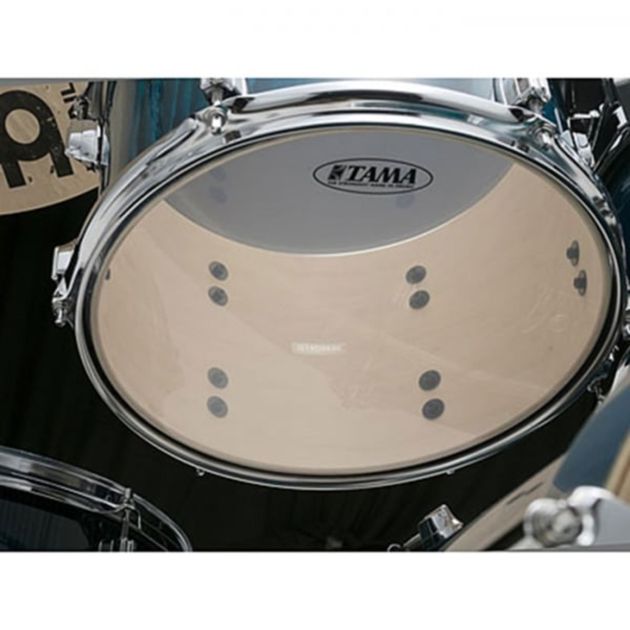 Close-up of a Tama drum head
