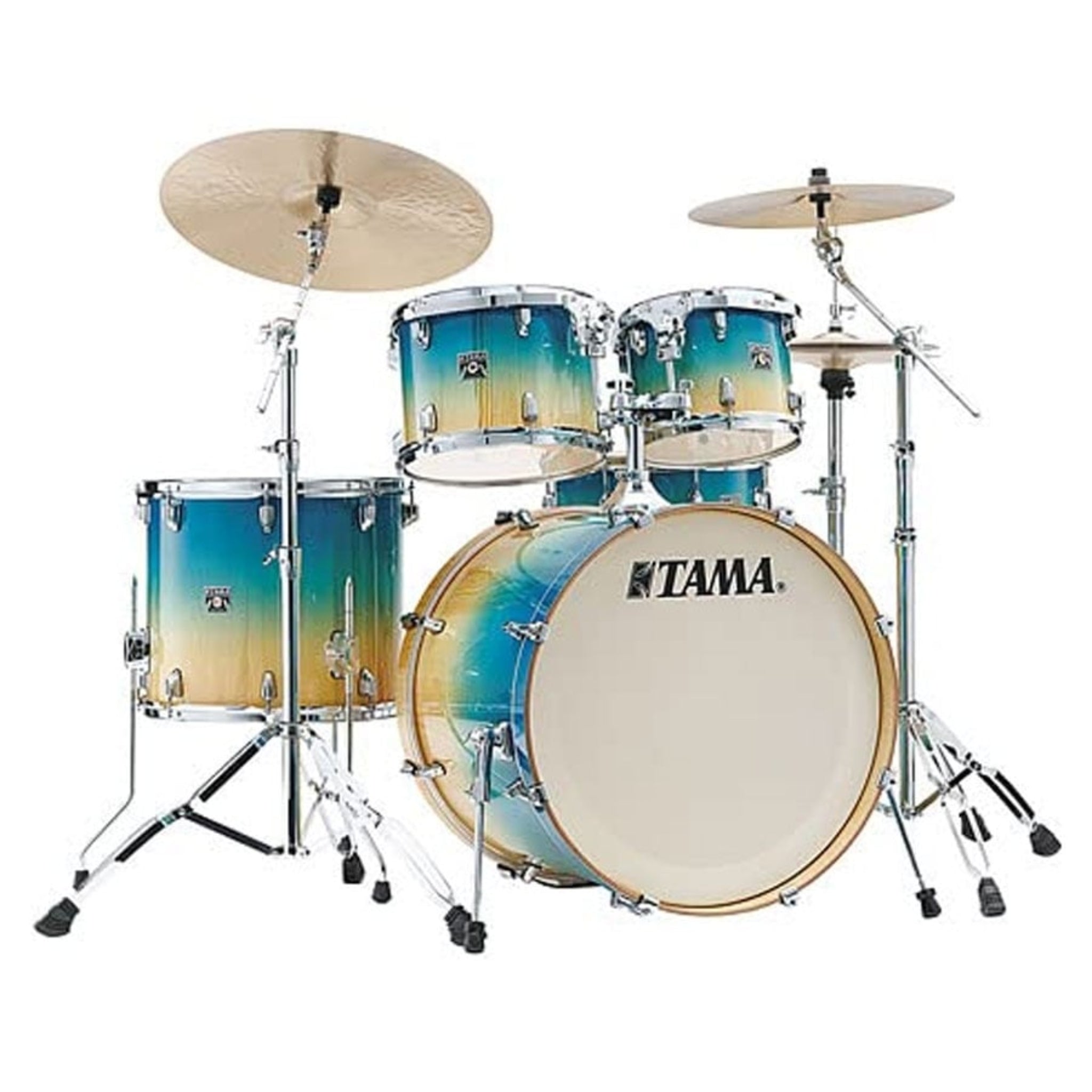 Tama drum set with blue and beige gradient finish 