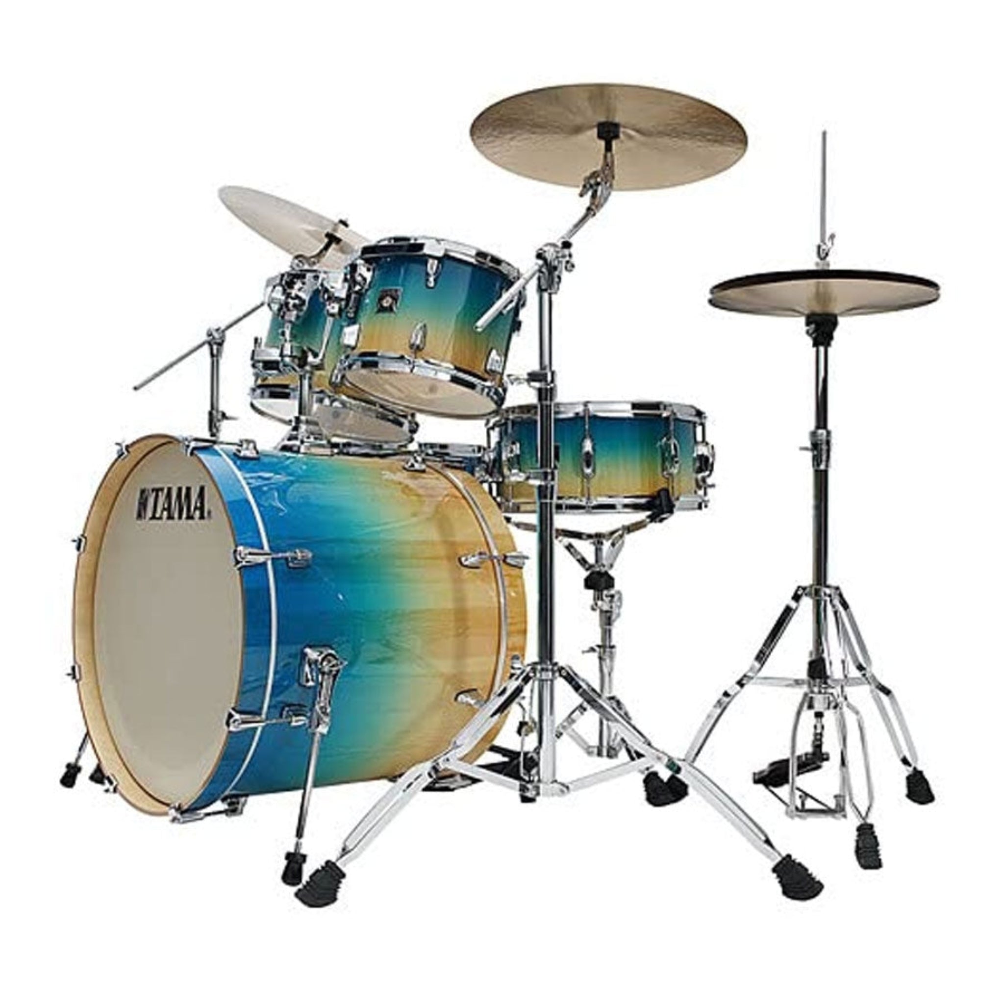 Tama drum set with blue and gold gradient 