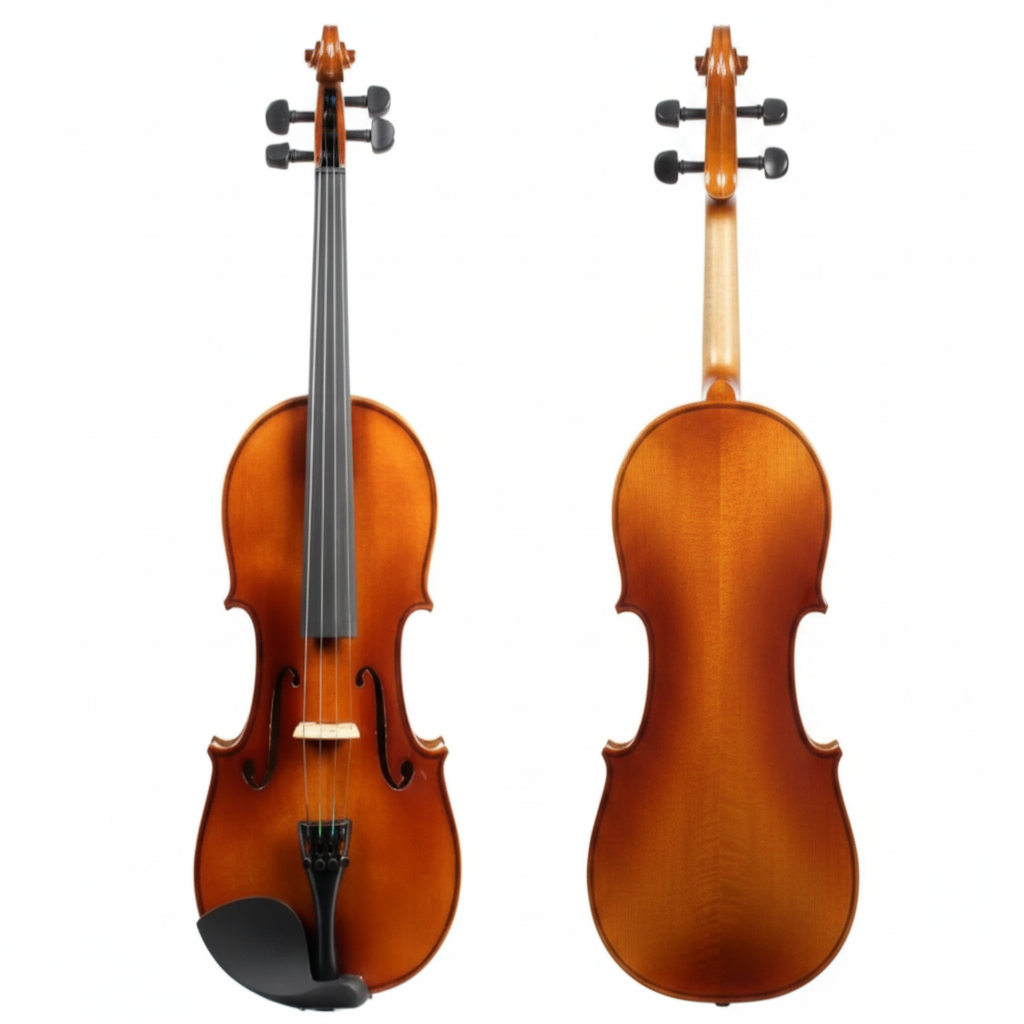 Two violins shown from front and back 