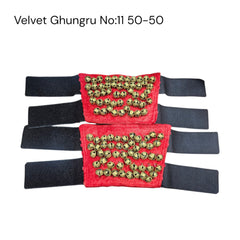 Two red velvet ghungru with gold bells