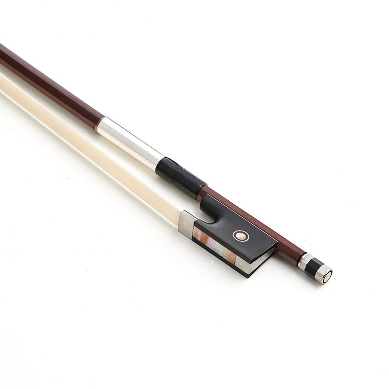 Violin bow with brown and white design 