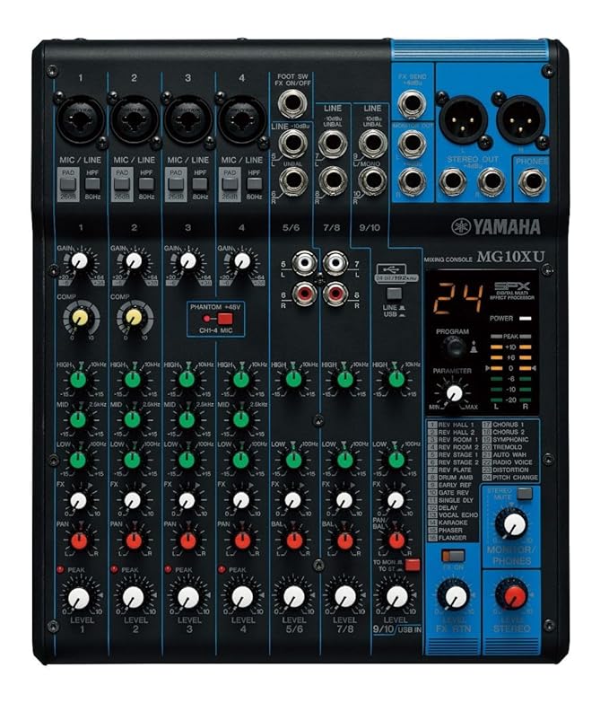 Yamaha MG10XU audio mixer on a white background