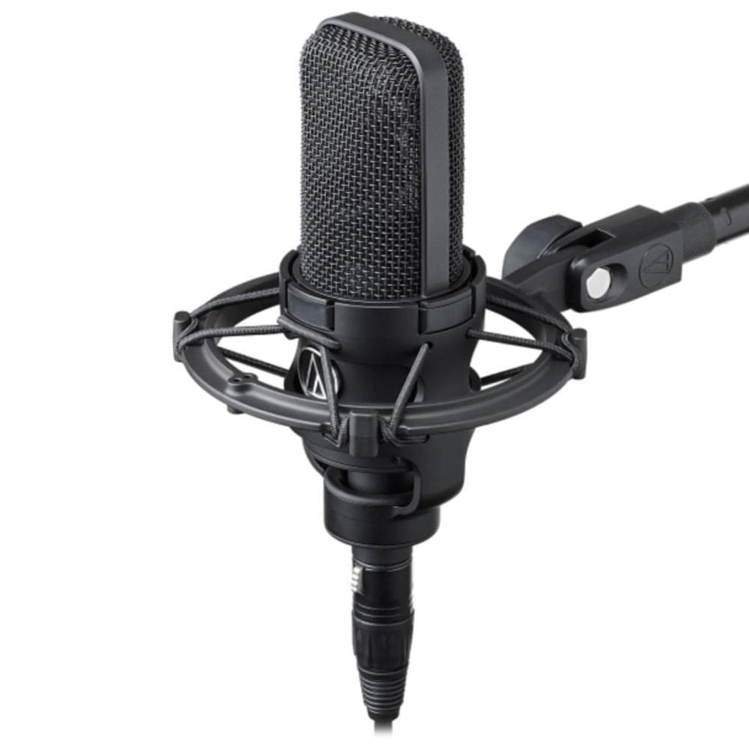 Black condenser microphone with pop filter