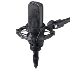 Black condenser microphone with pop filter