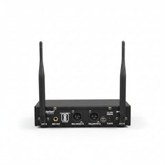 Black wireless audio transmitter with antennas