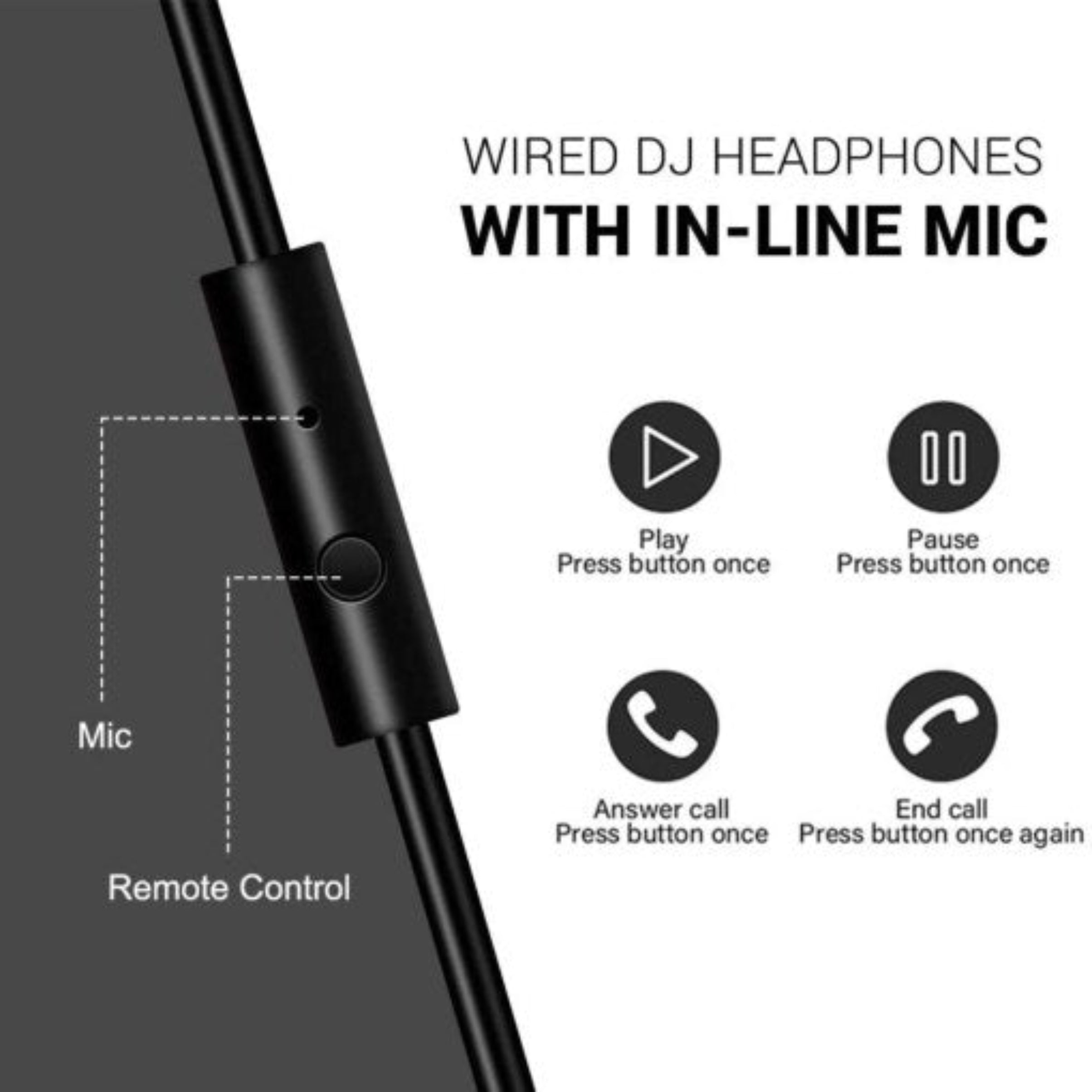 Wired DJ headphones with in-line mic on a gray background