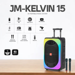 Clarion JM-Kelvin 15 80W RMS Portable Trolley Bluetooth Speaker with Two Wireless Mics – Taal Musicals