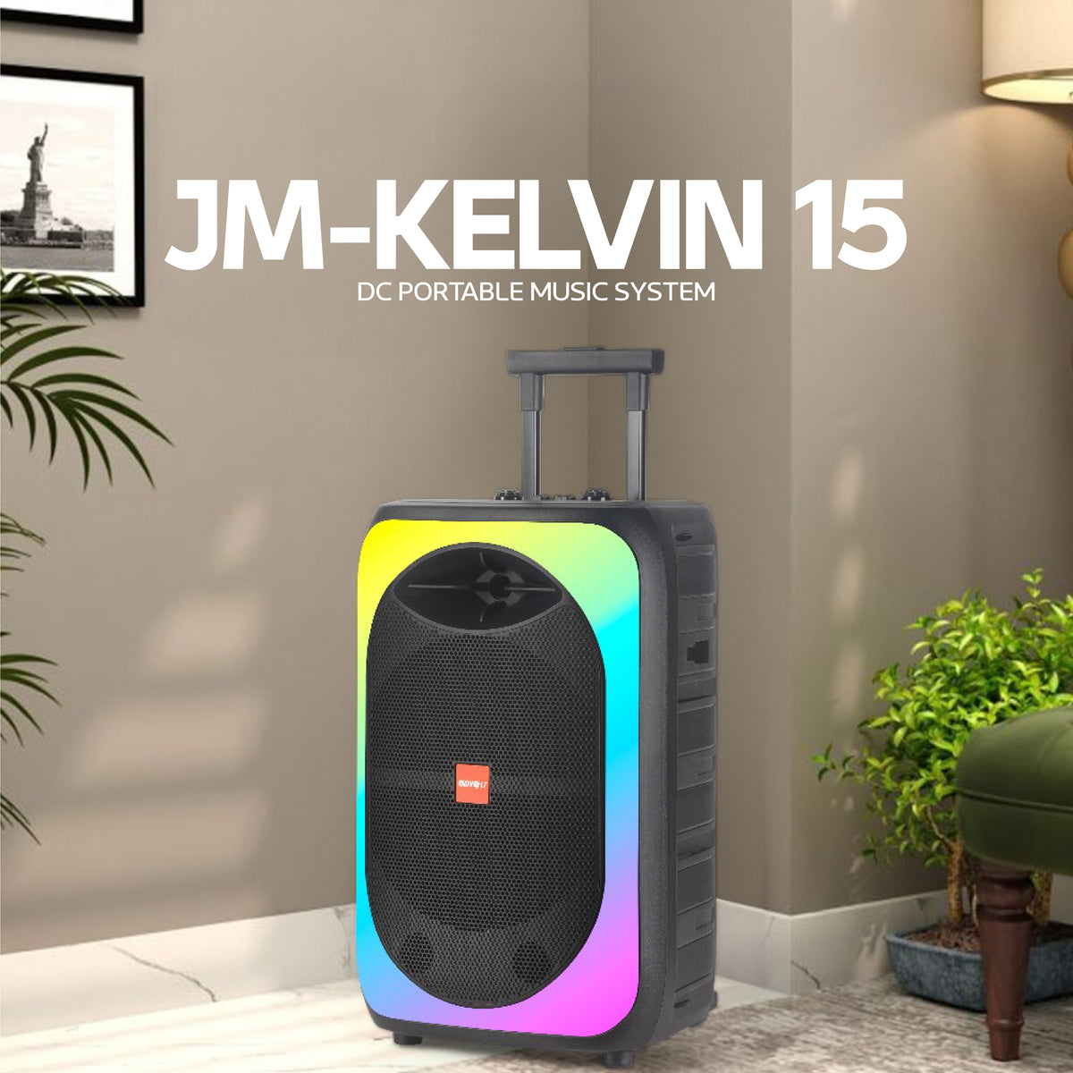 Clarion JM-Kelvin 15 80W RMS Portable Trolley Bluetooth Speaker with Two Wireless Mics – Taal Musicals