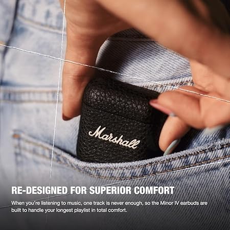 Marshall Minor Iv Wireless in Ear Earbuds with 30+ Hours of Playtime, Water-Resistant, Wireless Charging- Black - Taal Musicals