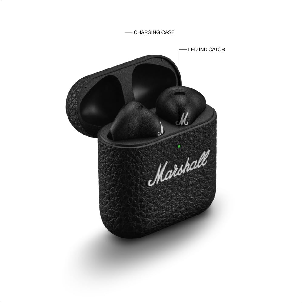 Marshall Minor Iv Wireless in Ear Earbuds with 30+ Hours of Playtime, Water-Resistant, Wireless Charging- Black - Taal Musicals