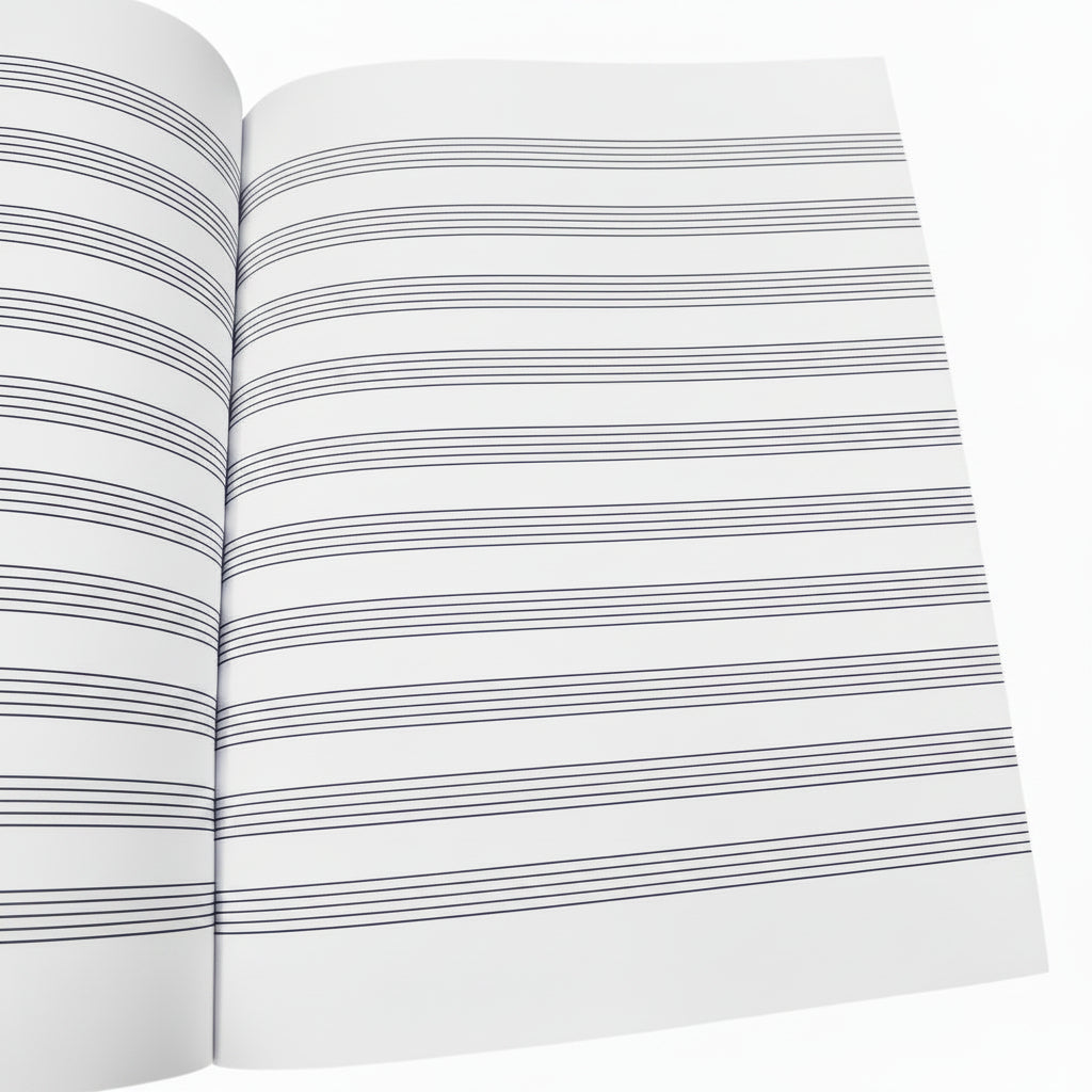 Open notebook with lined pages on a white background