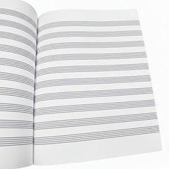 Open notebook with lined pages on a white background