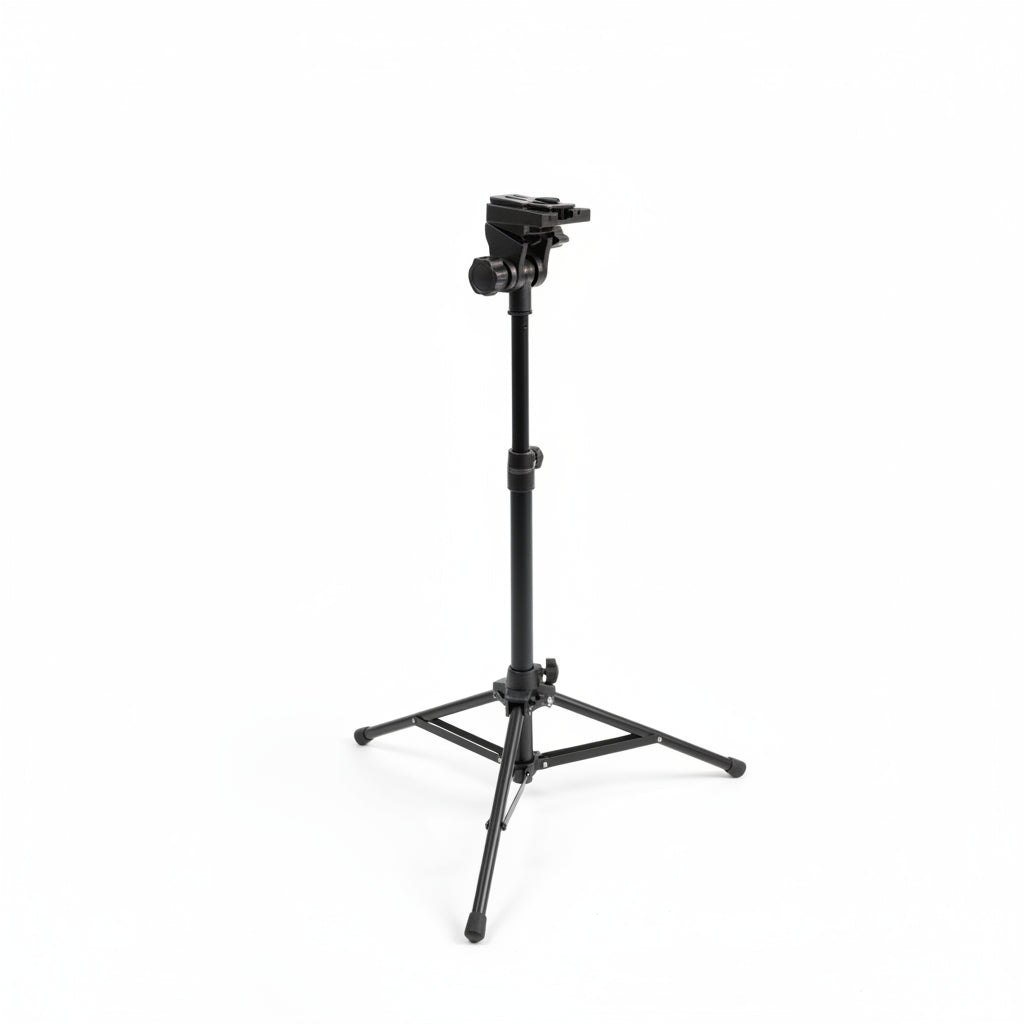 Black tripod stand on a white background