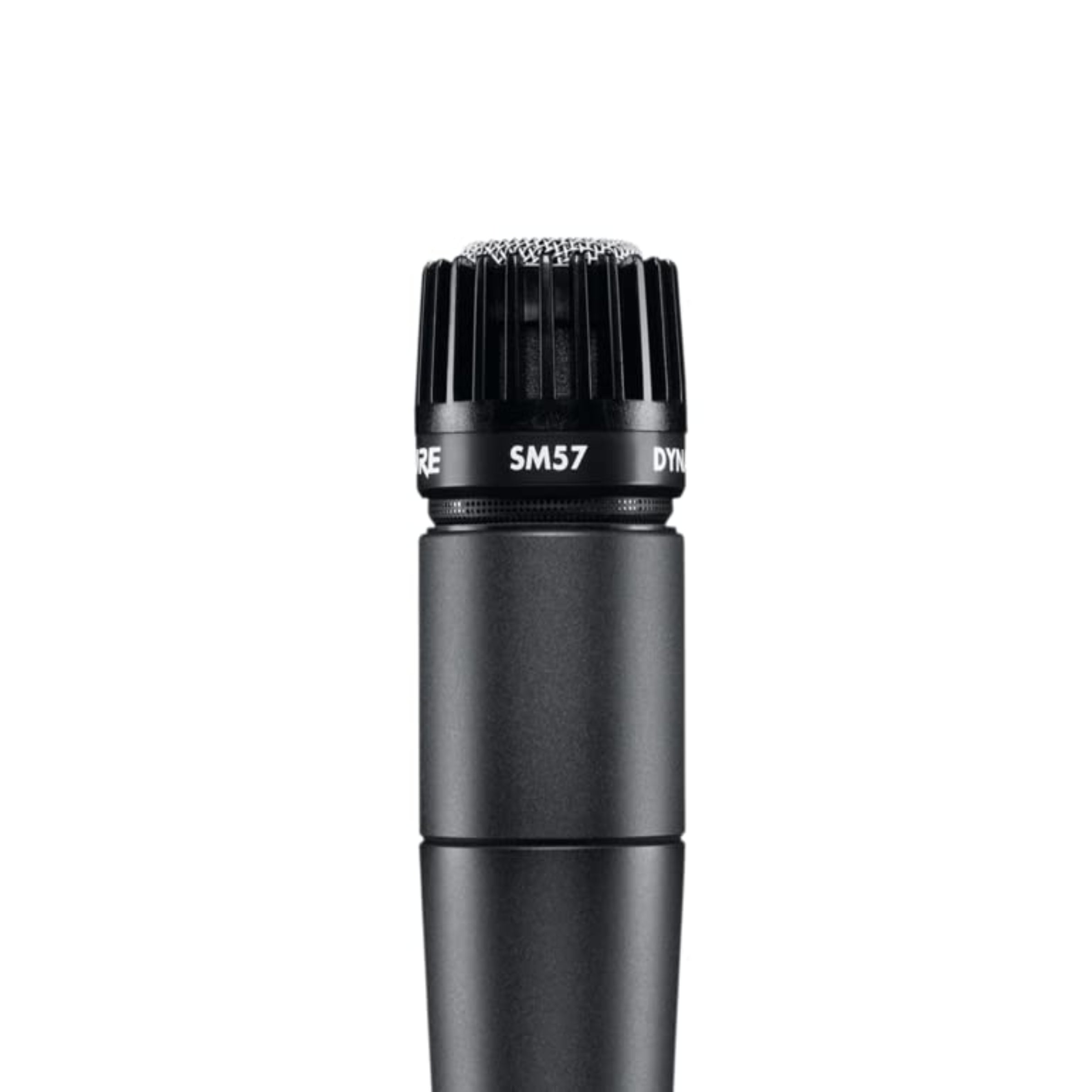 Shure SM57 dynamic microphone on a white background